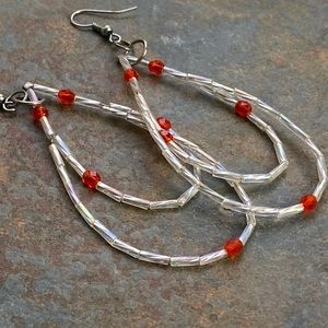 🎈Sale 🎈2 for $10 handmade double hoop beaded fishhook earrings red white